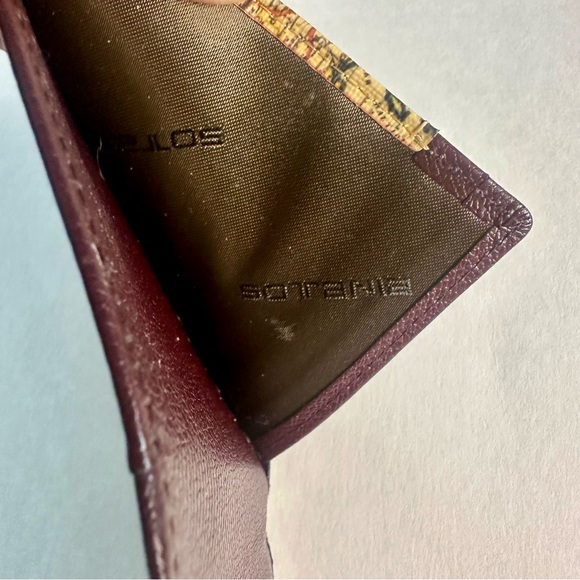 Authentic Sotania European Leather Card Money Holder w Map, Brown/Red 4.5” 3” - Picture 7 of 10